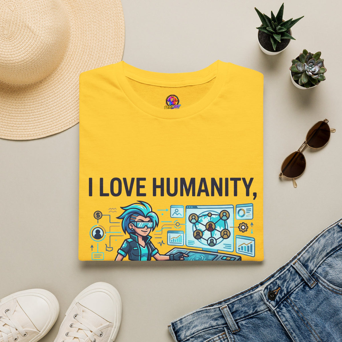 I Love Humanity, But Humans Are Exhausting - Funny Sci‑Fi T‑Shirt