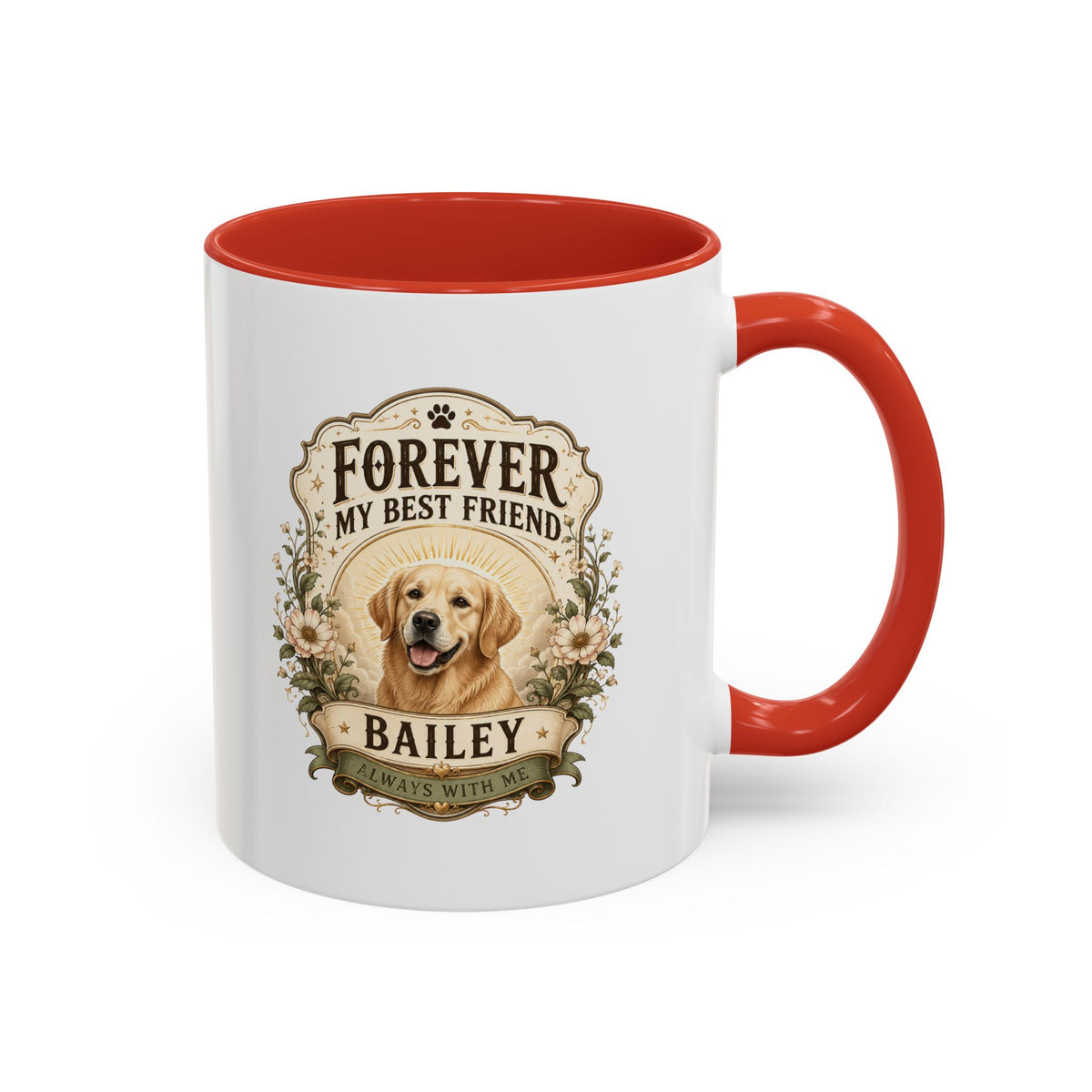Milo Bailey Dog Dad Mom Forever My Best Friend Dog Coffee Mug — Personalized Pet Name Golden Retriever Accent Mug