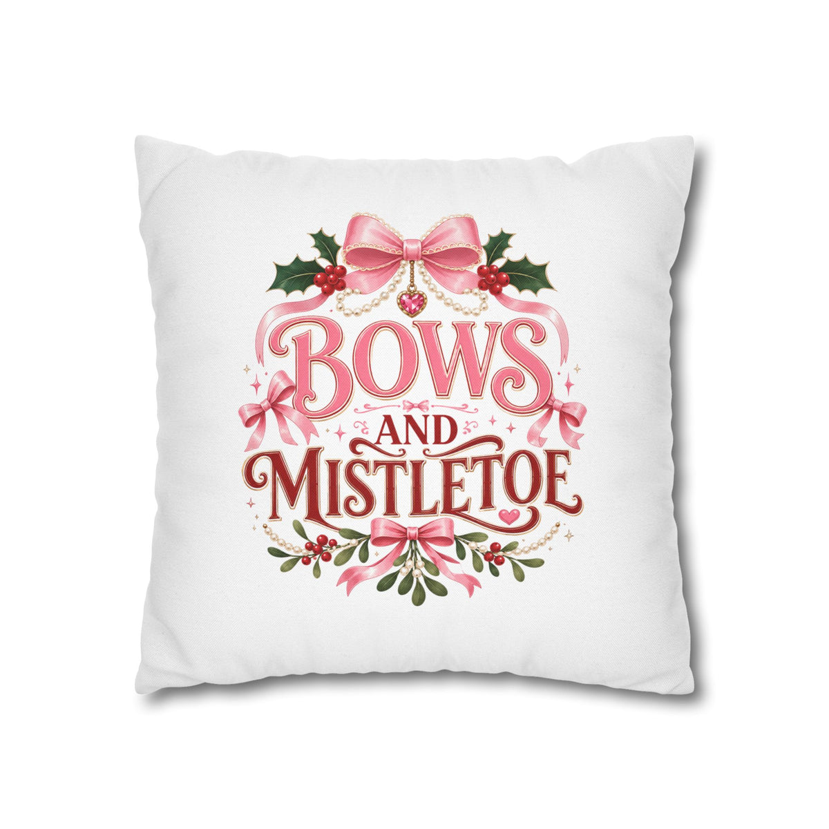 Christmas Pillowcase Bows and Mistletoe Christmas Pillow