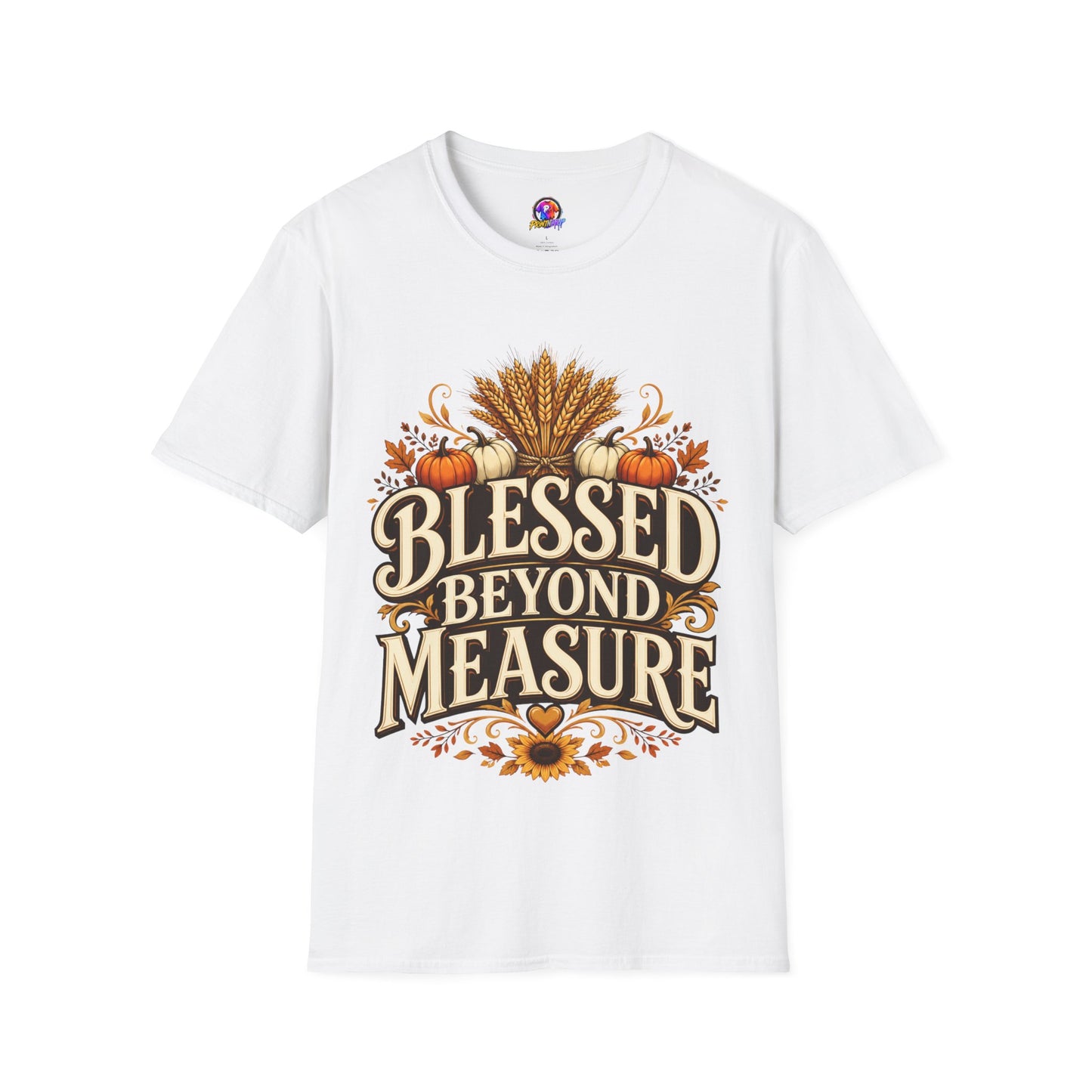 Blessed Beyond Measure T-Shirt — Fall Harvest Pumpkin & Wheat Tee