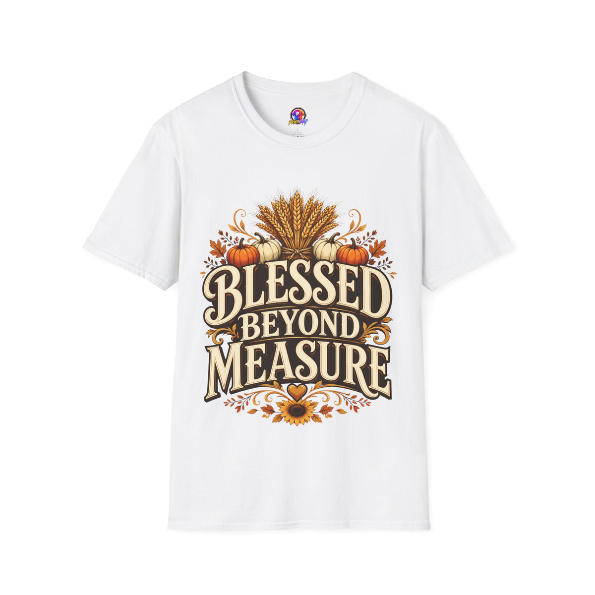 Thanksgiving T-Shirt Blessed Beyond Measure T-Shirt — Fall Harvest Pumpkin & Wheat Tee
