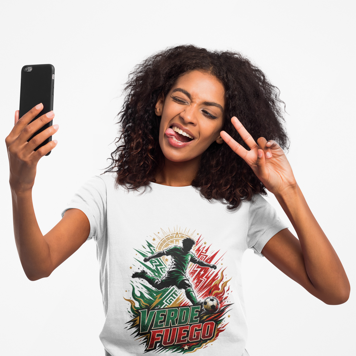 Verde Fuego Mexico Soccer T-Shirt — Dynamic Player Silhouette Football Tee