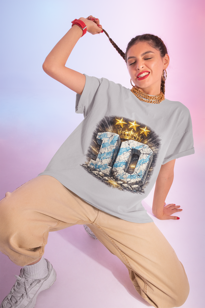 10 Soccer Jersey Tribute T‑Shirt — Crown & Three Stars Vintage Argentina Design