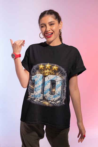 10 Soccer Jersey Tribute T‑Shirt — Crown & Three Stars Vintage Argentina Design