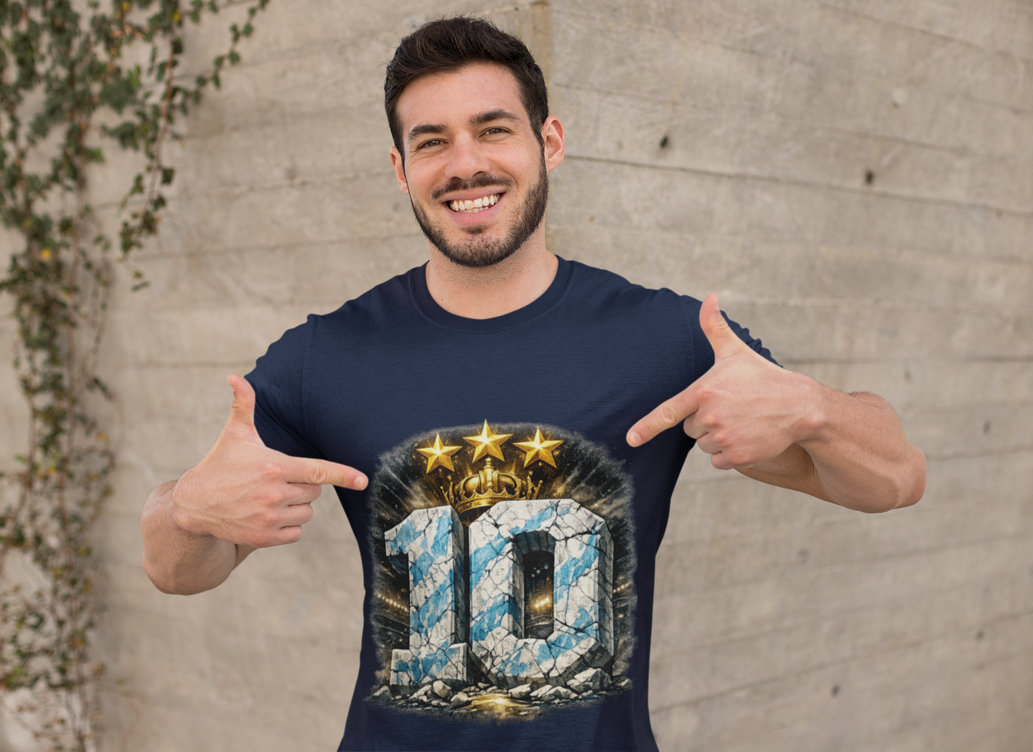 10 Soccer Jersey Tribute T‑Shirt — Crown & Three Stars Vintage Argentina Design