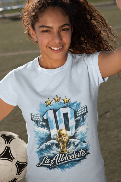 Argentina Soccer Jersey Graphic Tee — "La Albiceleste" 10 World Cup Tribute
