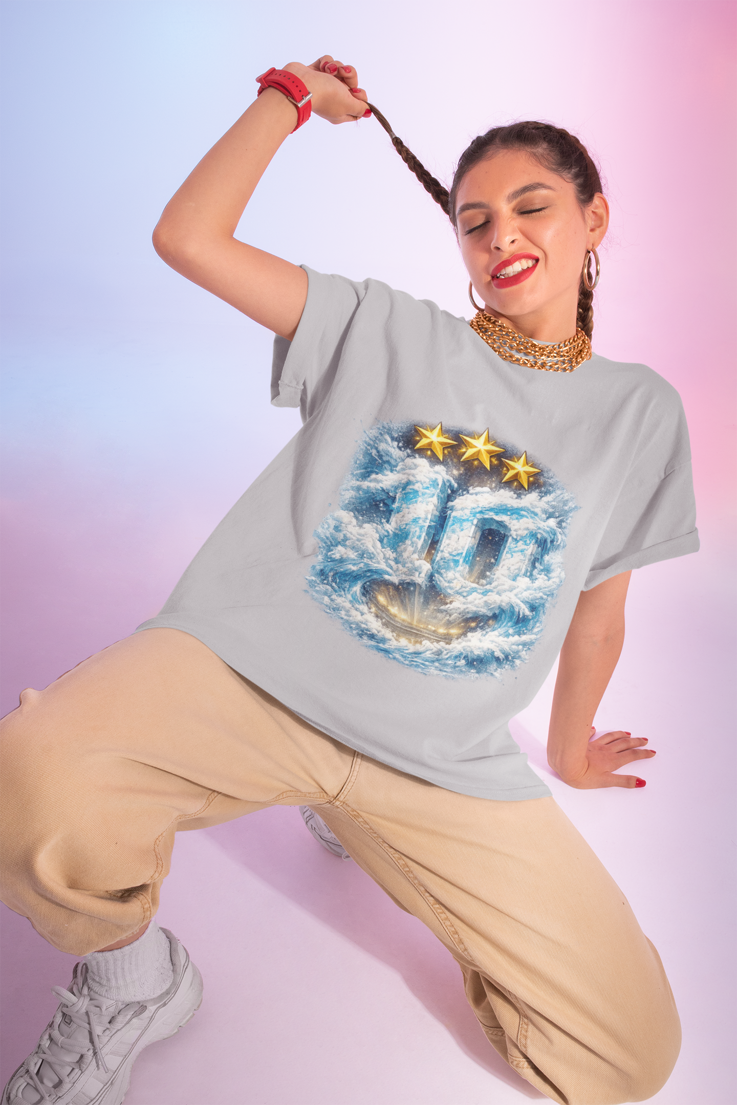 Heavenly Doorway T-Shirt — Three-Star Cloud Portal Graphic Tee