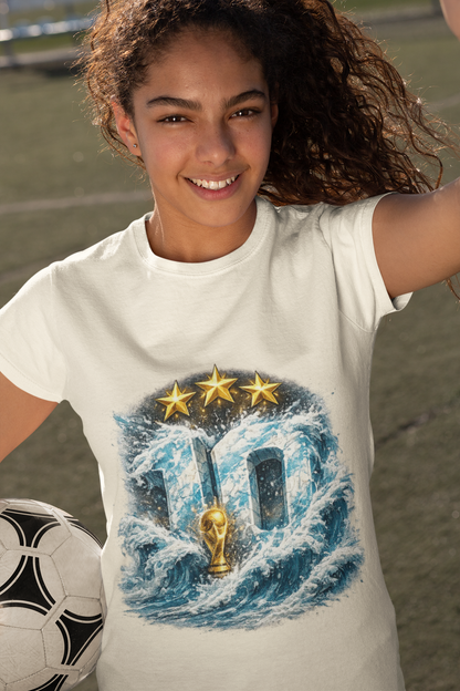 10 Waves Soccer T‑Shirt — 3 Stars & Trophy Football Fan Tee