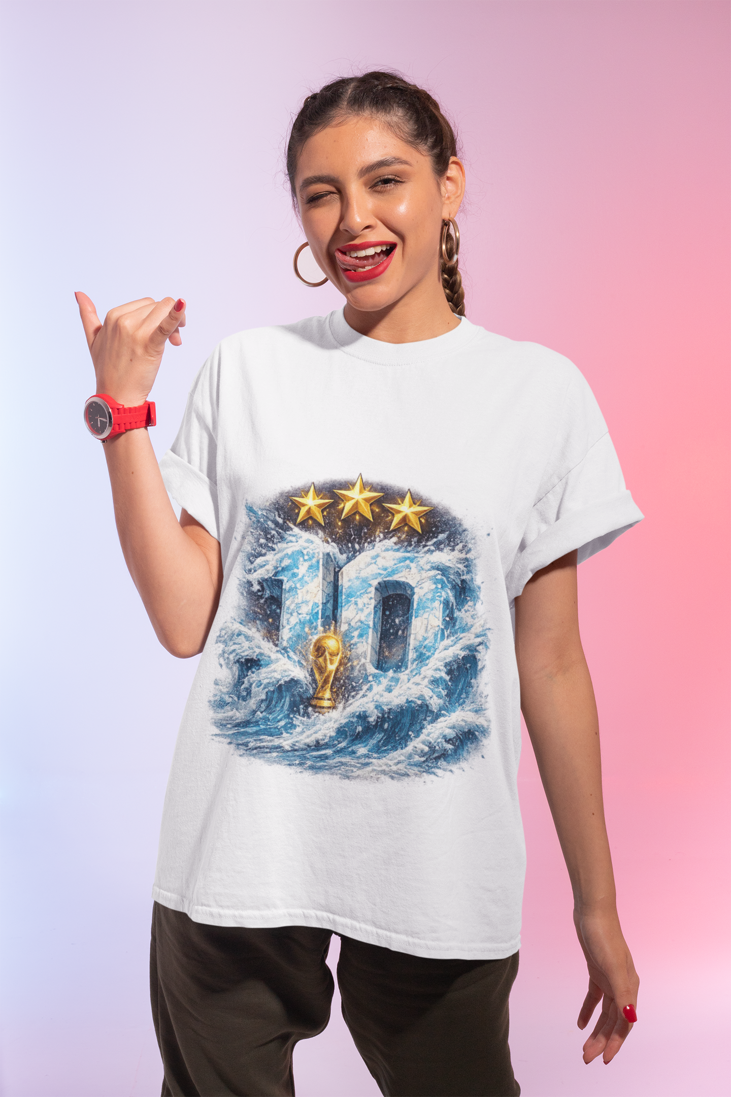 10 Waves Soccer T‑Shirt — 3 Stars & Trophy Football Fan Tee