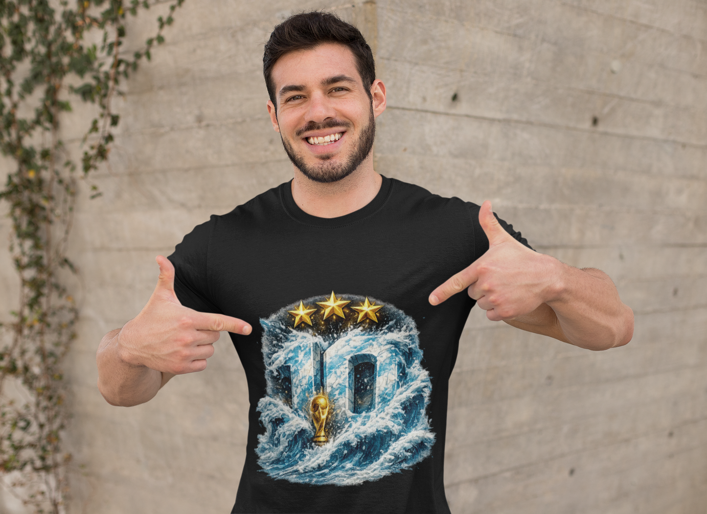 10 Waves Soccer T‑Shirt — 3 Stars & Trophy Football Fan Tee