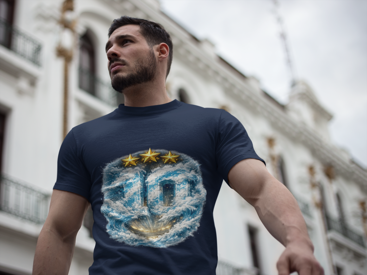 Heavenly Doorway T-Shirt — Three-Star Cloud Portal Graphic Tee