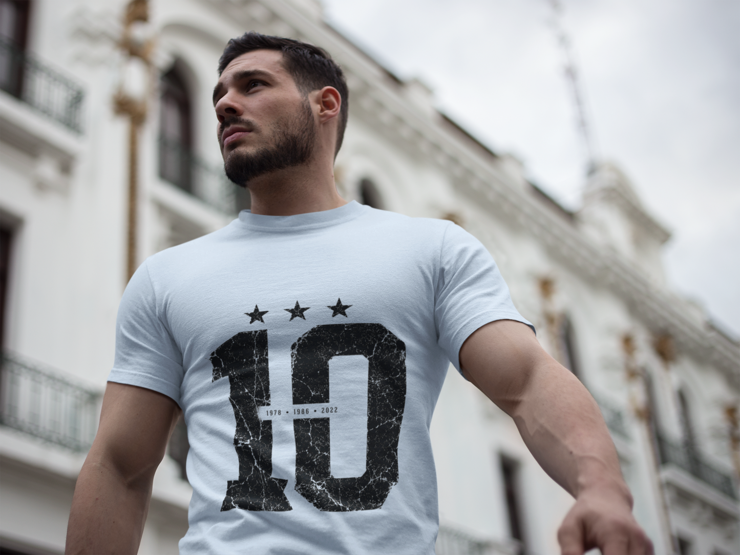 Vintage Argentina Worldcup winning No. 10 Jersey T-Shirt — Distressed Number Tee with Three Stars