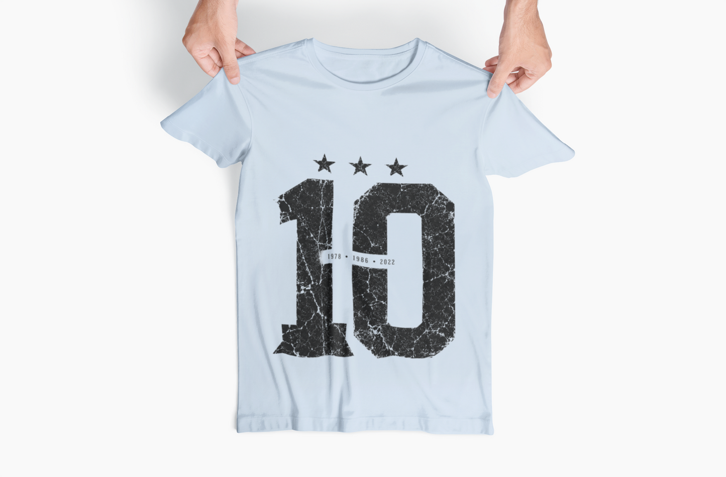 Vintage Argentina Worldcup winning No. 10 Jersey T-Shirt — Distressed Number Tee with Three Stars