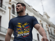Columbia Soccer Player Graphic T-Shirt — "Golden Rhythm" Vibrant Beach Soccer Tee