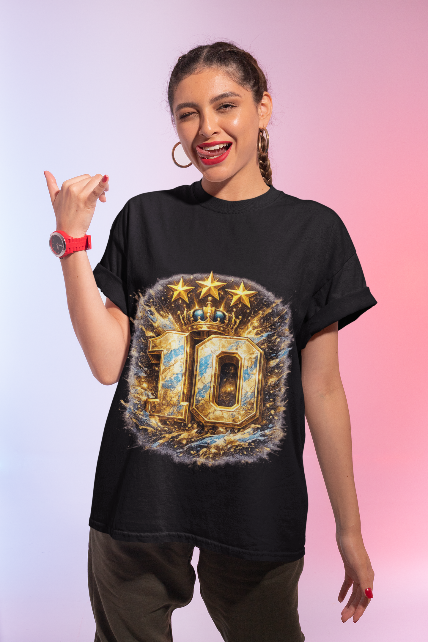 Argentina, MESSI #10 T-Shirt — Gold Crown '10' Victory Graphic Tee