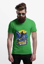Bosnia Football T‑Shirt - "Blue Gold Rise" Soccer Graphic Tee