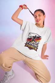 Germany Soccer 'Iron Force' Graphic T-Shirt — Player Silhouette with Red & Gold Brushstroke Emblem