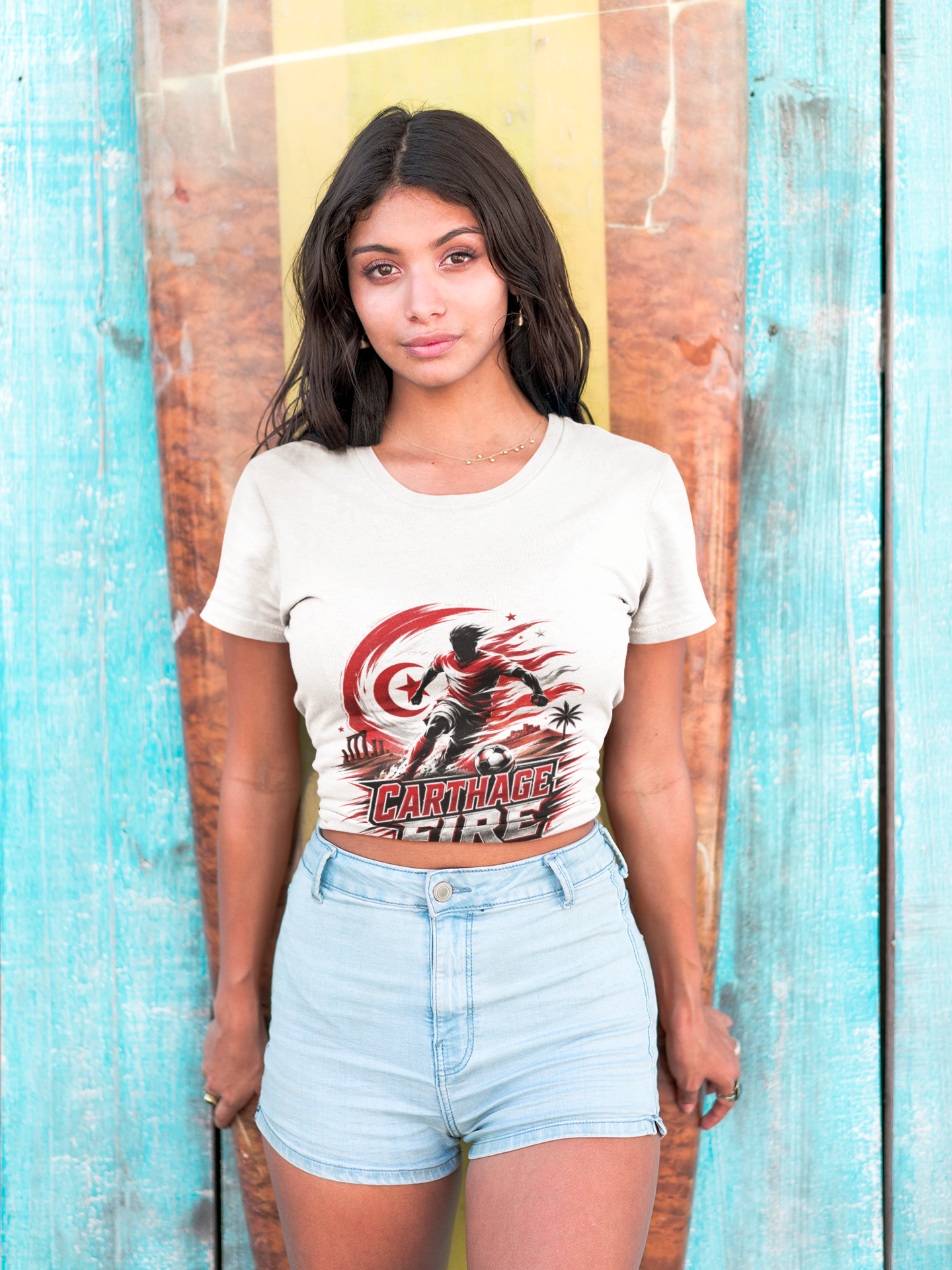 Tunisia Carthage Fire Soccer T-Shirt — Red Crescent Football Fan Tee