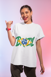 Brazil Flag Graphic T-Shirt — Bold Brazil Script with National Flag Motif