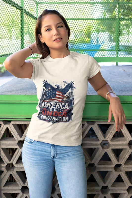 T-Shirt — 'America Is Still Under Construction' Patriotic Eagle Graphic