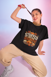 Thanksgiving T-Shirt Stuffed and Thankful T-Shirt — Thanksgiving Pumpkin Fall Graphic Tee