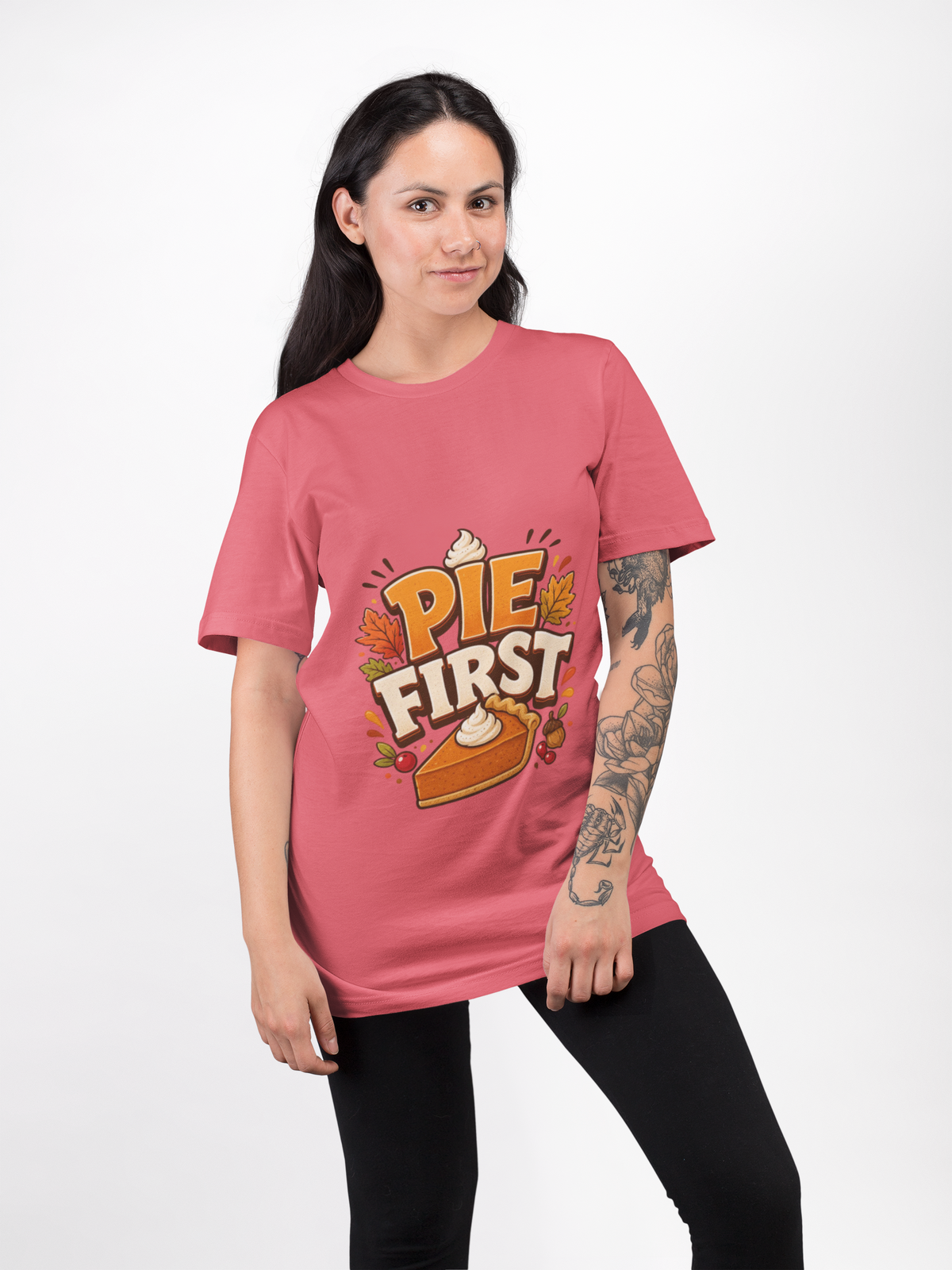 Thanksgiving T-Shirt Pie First T-Shirt — Funny Thanksgiving Pumpkin Pie Graphic Tee