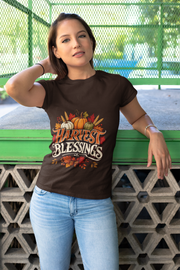Thanksgiving T-Shirt Harvest Blessings T-Shirt — Fall Pumpkin Harvest Graphic Tee for Thanksgiving