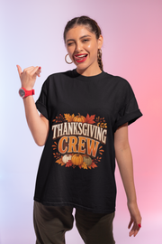Thanksgiving T-Shirt Crew T-Shirt— Festive Pumpkin & Fall Leaves Holiday Tee