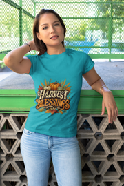 Thanksgiving T-Shirt Harvest Blessings T-Shirt — Fall Pumpkin & Wheat Autumn Tee