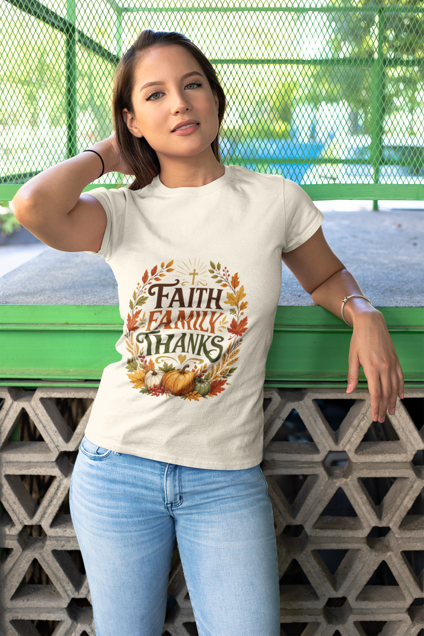 Faith Family Thanks T-Shirt — Fall Pumpkin Thanksgiving Christian Tee