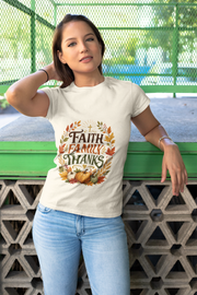Thanksgiving T-Shirt Faith Family Thanks T-Shirt — Fall Pumpkin Thanksgiving Christian Tee