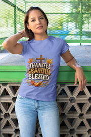 Thanksgiving T-Shirt Thankful Grateful Blessed T-Shirt — Fall Thanksgiving Christian Tee