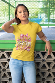 Pink Christmas Club T-Shirt — Womens Festive Holiday Tee with Bow & Ornaments