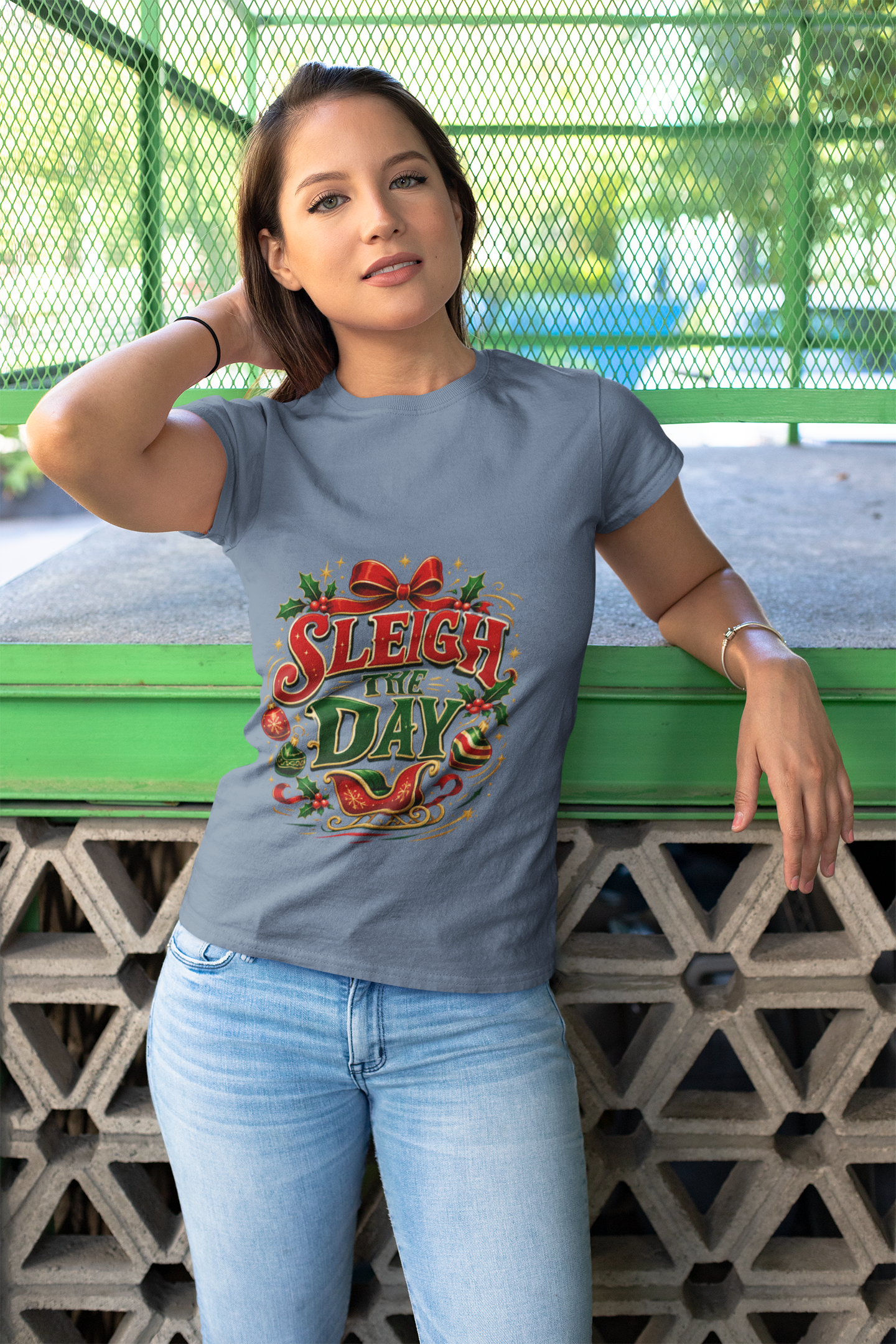 Christmas T-Shirt — "Sleigh the Day" Holiday Graphic Tee