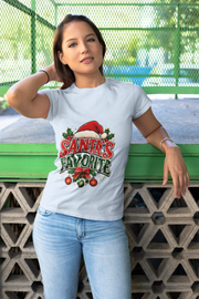 Santa's Favorite T-Shirt — Festive Christmas Tee with Santa Hat & Holly