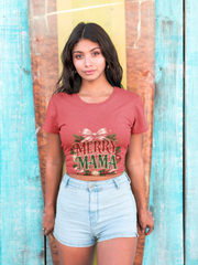 Merry Mama Christmas T-Shirt — Festive Bow & Holiday Greenery Tee