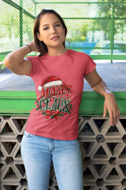 Mama Claus T-Shirt — Festive Christmas Mom Tee with Santa Hat & Bow