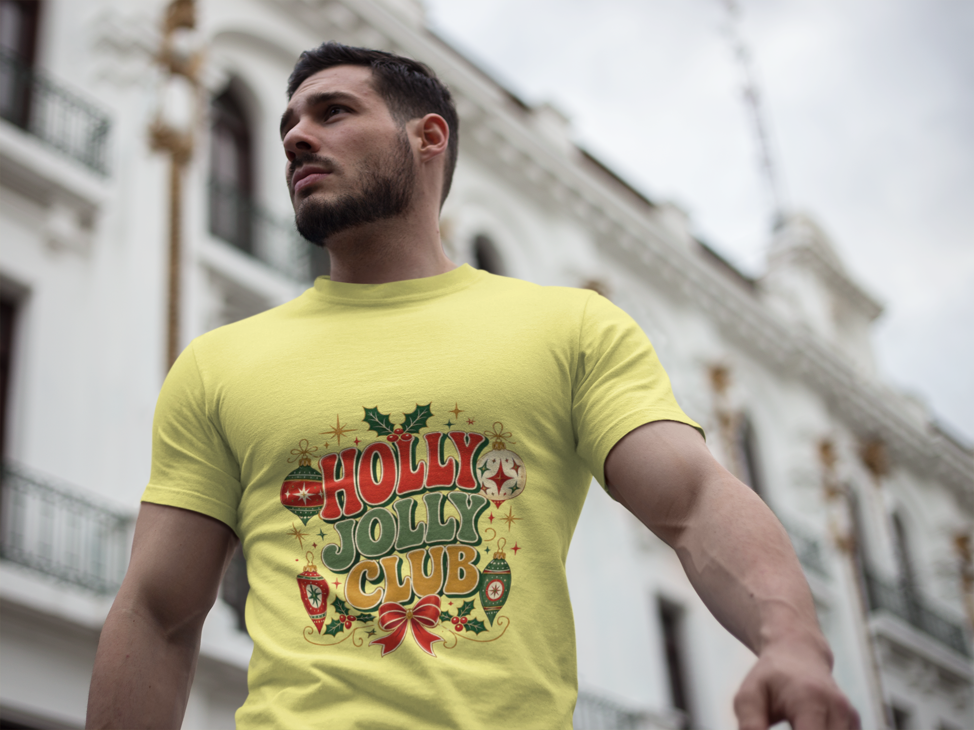 Holly Jolly Club Christmas T-Shirt — Retro Holiday Ornament Tee