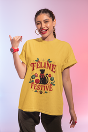 Feline Festive T-Shirt — Cute Black Cat Christmas Holiday Tee