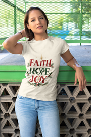 Faith Hope Joy Christmas T-Shirt — Holiday Nativity Inspirational Tee