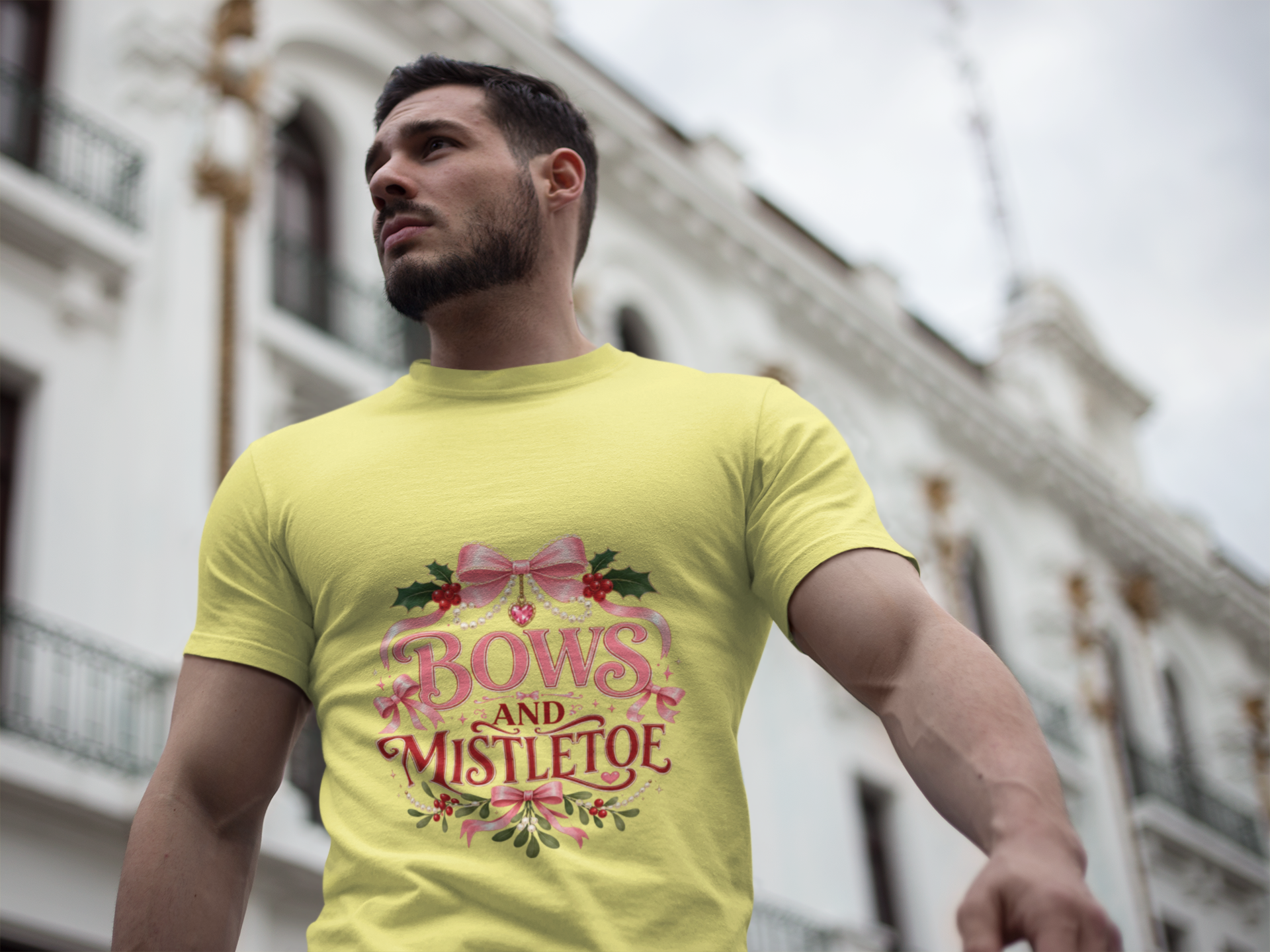 Bows and Mistletoe T-Shirt — Pink Holiday Bow Christmas Tee