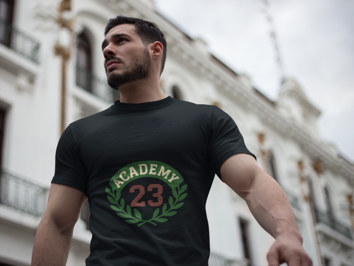 Academy 23 Badge T-Shirt — Vintage Laurel Emblem Tee - Trending Now - August 2026