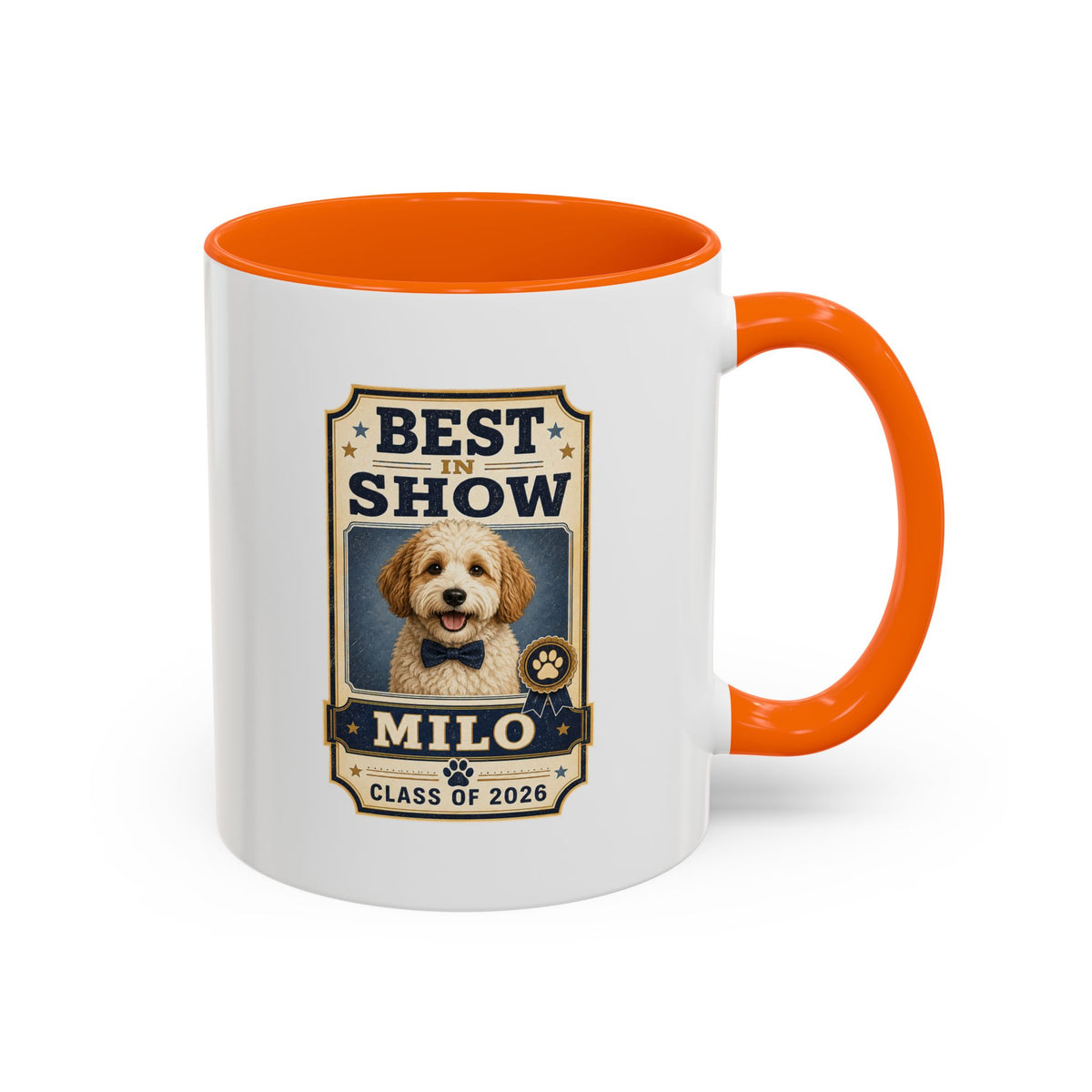 Milo Bailey Dog Dad Mom Best in Show Personalized Dog Photo Coffee Mug — Custom Pet Name (e.g., Milo) — Class of 2026 Accent Mug