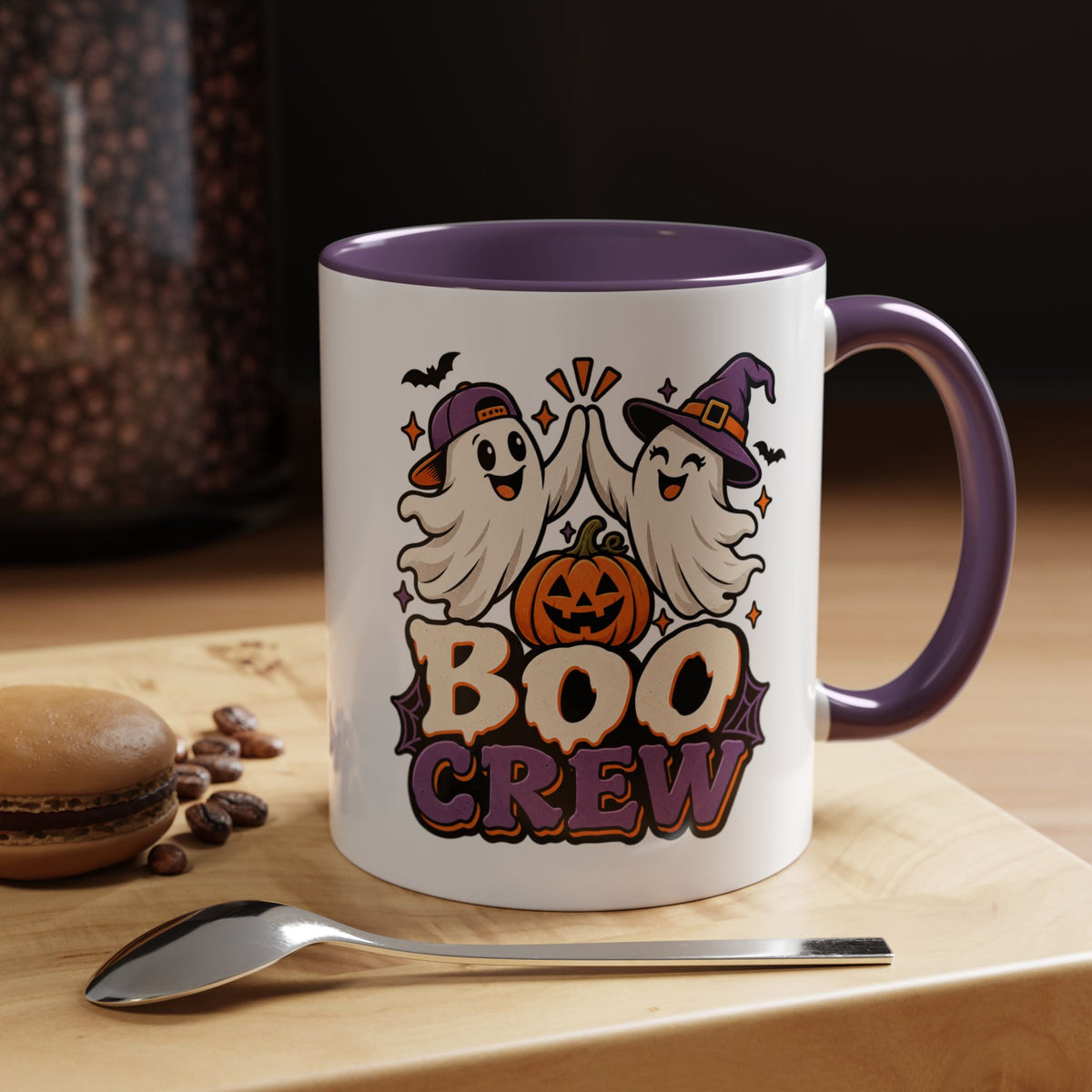 Boo Crew Halloween Accent Coffee Mug — Cute Ghosts & Jack-O'-Lantern Design (11/15 oz)