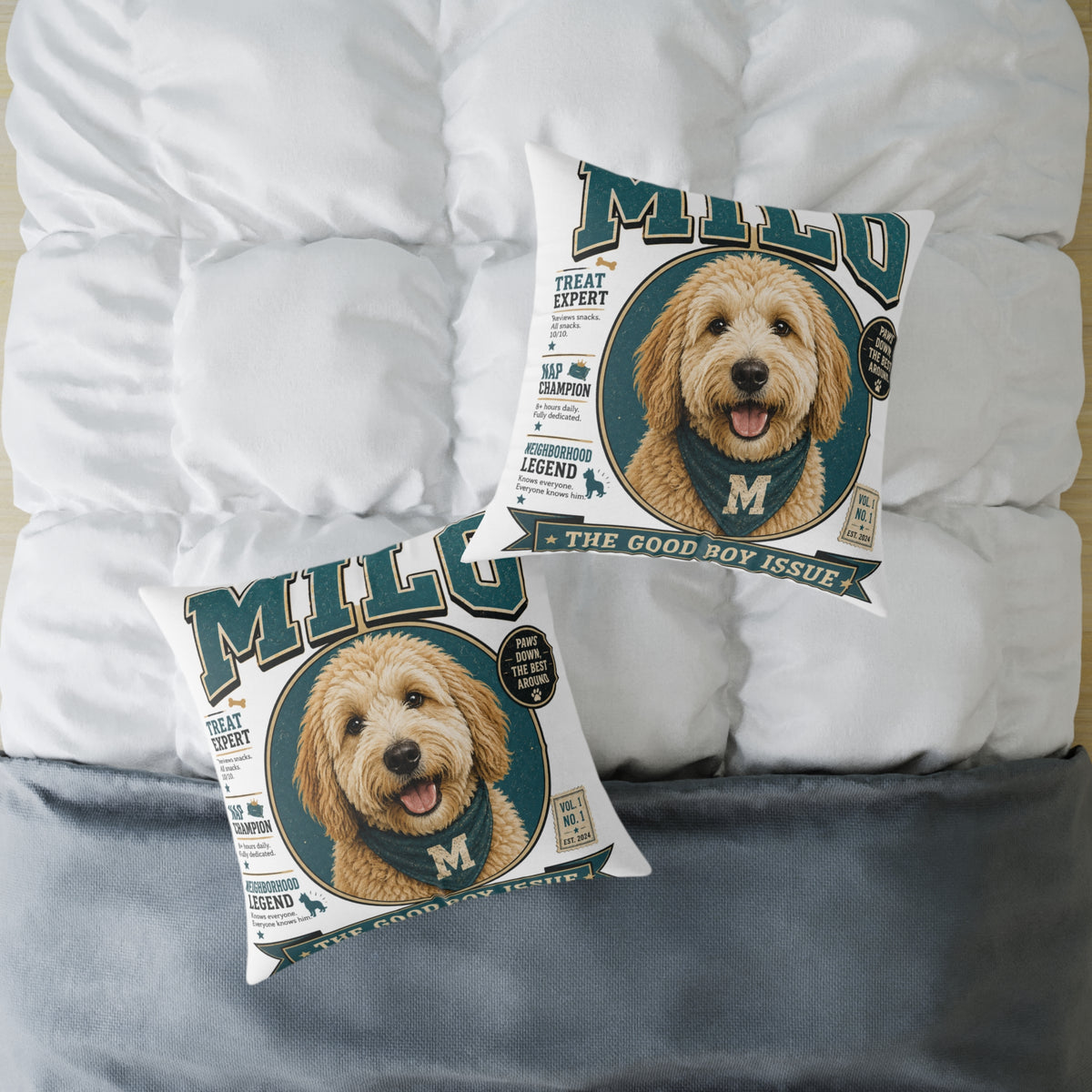 Personalized Dog Portrait Pillow — Milo Bailey Dog Dad Mom  'Milo' Vintage Pet Photo Square Throw Pillow