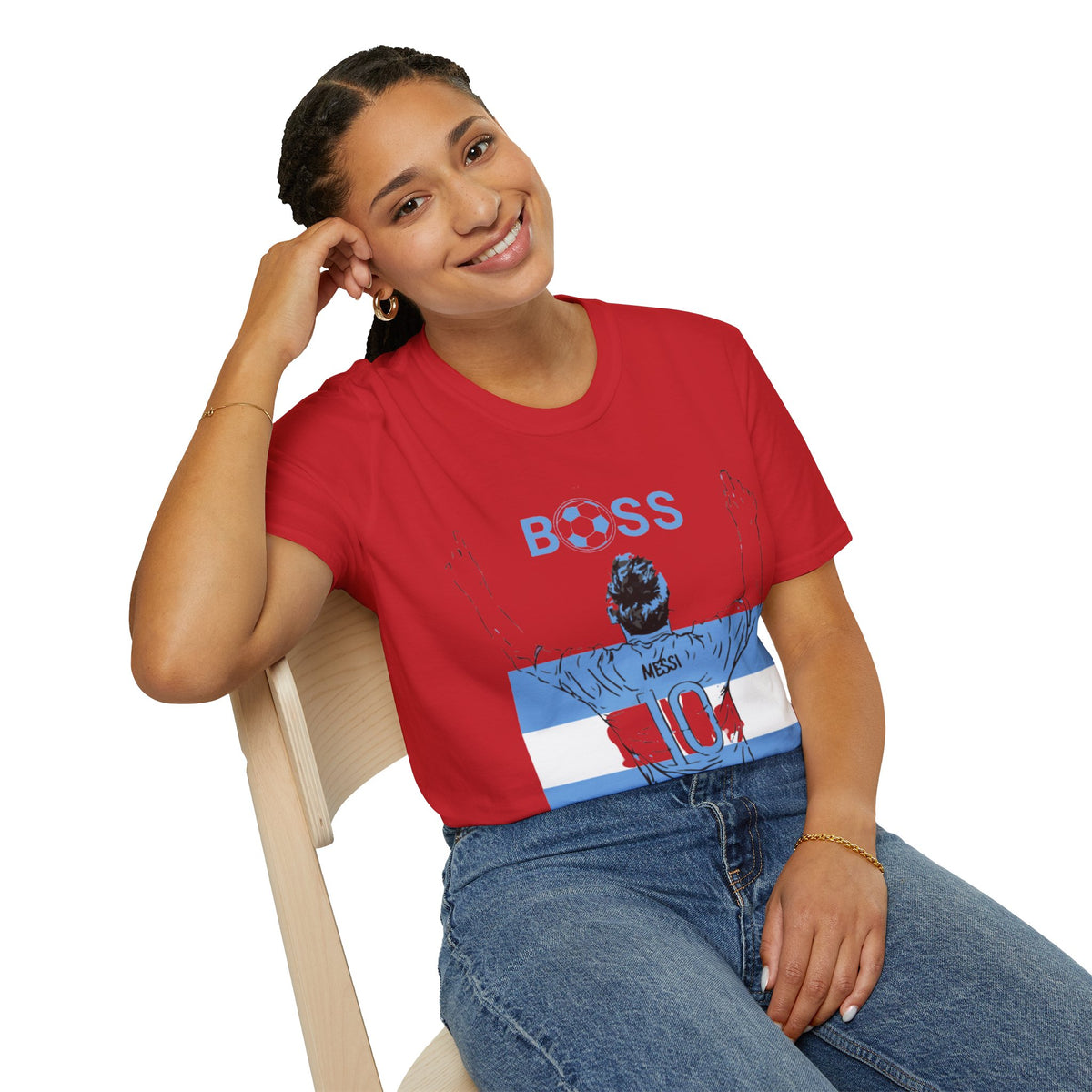 Soccer Boss T‑Shirt — 'BOSS' Striped Football Player Graphic Tee