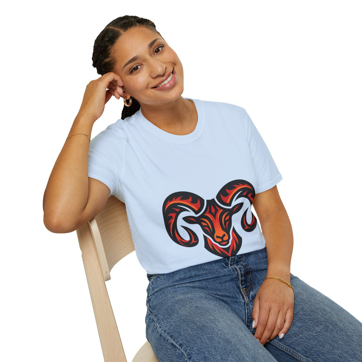 Aries Zodiac Ram Head Graphic T-Shirt — Tribal Flame Aries Design
