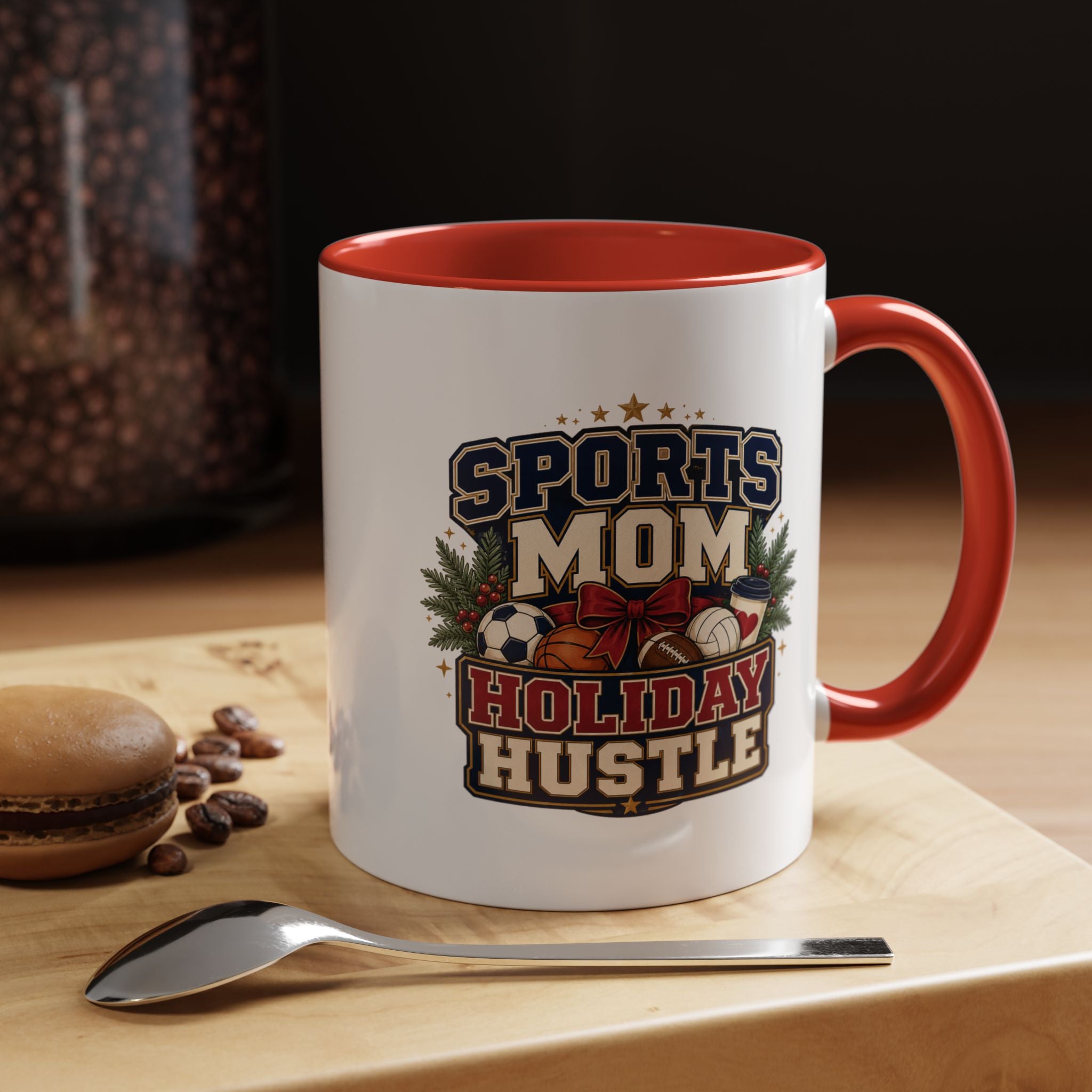 Modern Day Christmas Sports Mom Holiday Hustle Accent Coffee Mug – Christmas Sports Mom Gift