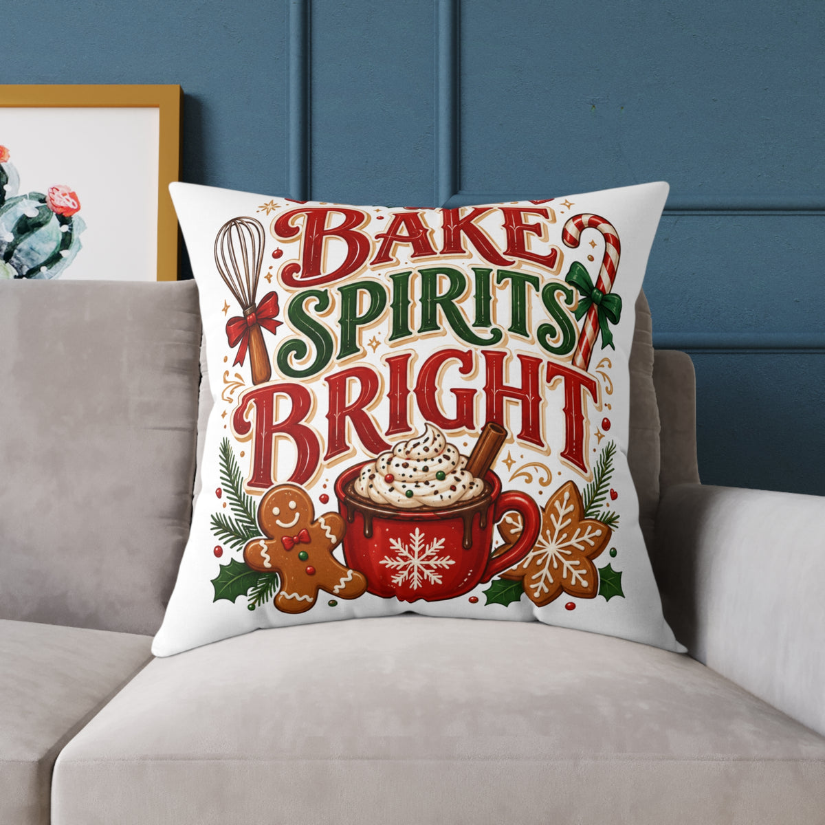 Christmas Bake Spirits Bright Square Poly Canvas Pillow