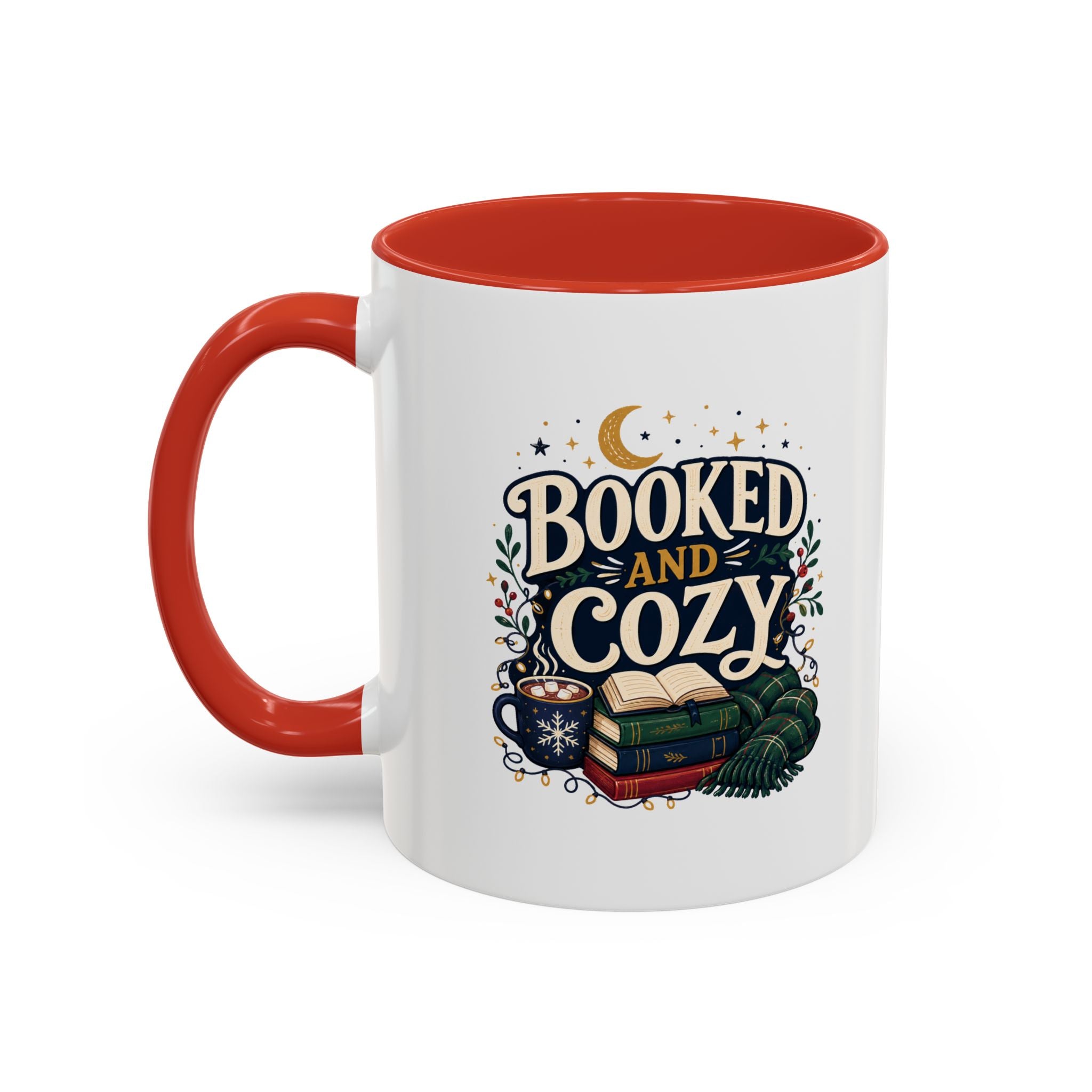 Modern Day Christmas Booked and Cozy Accent Coffee Mug — Book Lover Tea & Coffee Cup (11/15oz)